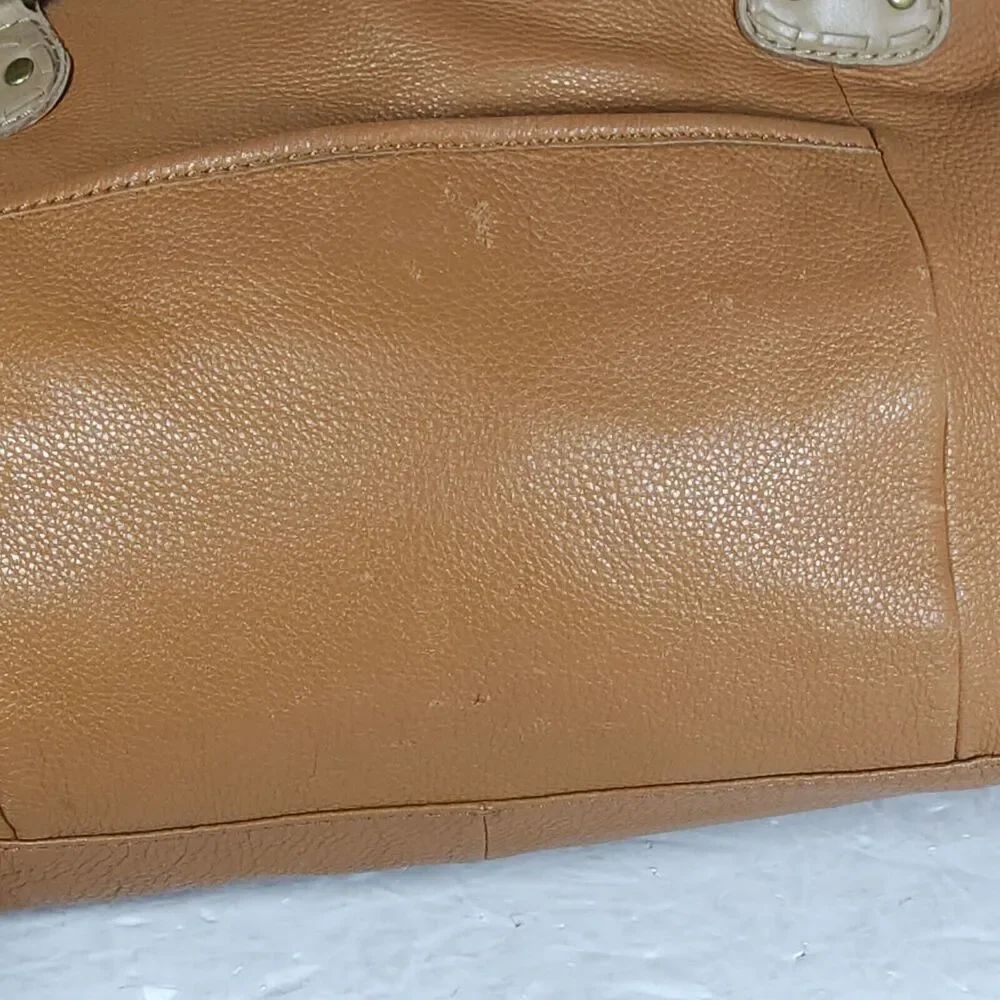 Muxo By Camila Alves Brown Leather Fringe Logo Handbag Purse Bag